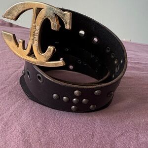 Just Cavalli Black Belt with Gold Logo Buckle